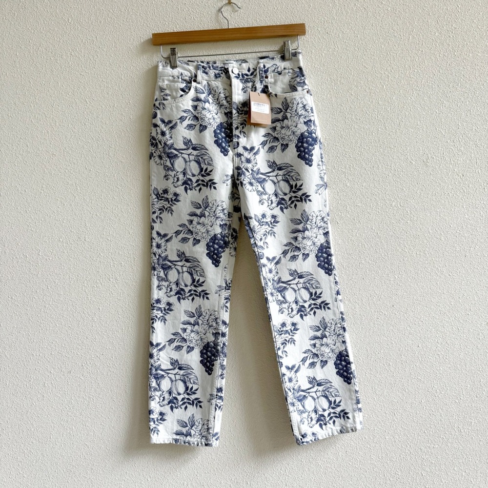 Reformation Cynthia Jeans Womens 28 Blue White NWT High Rise Toile Straight Leg